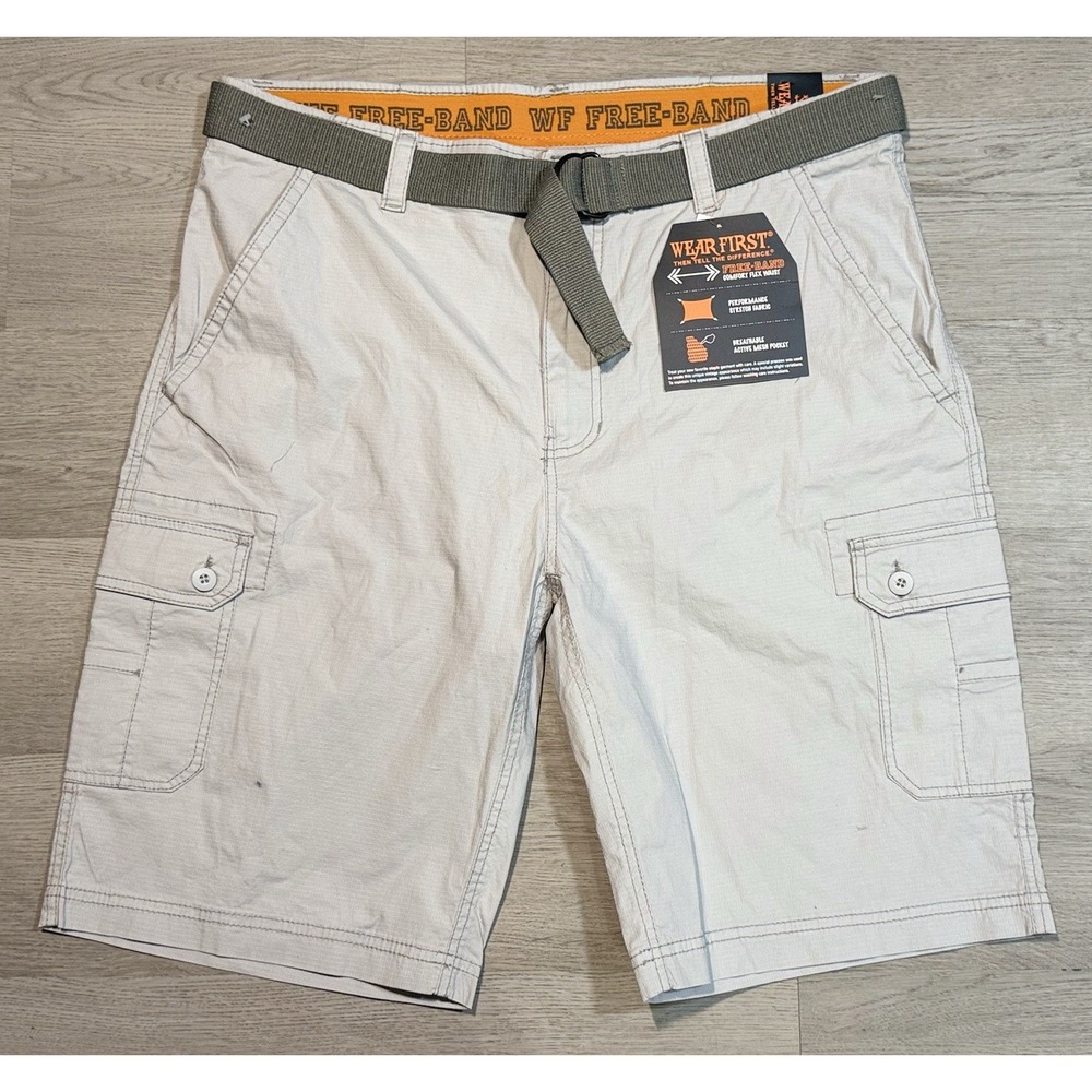 Wearfirst Cargo Shorts Men's Size 38 Gray Flat Front Stretch Cotton Blend NWT